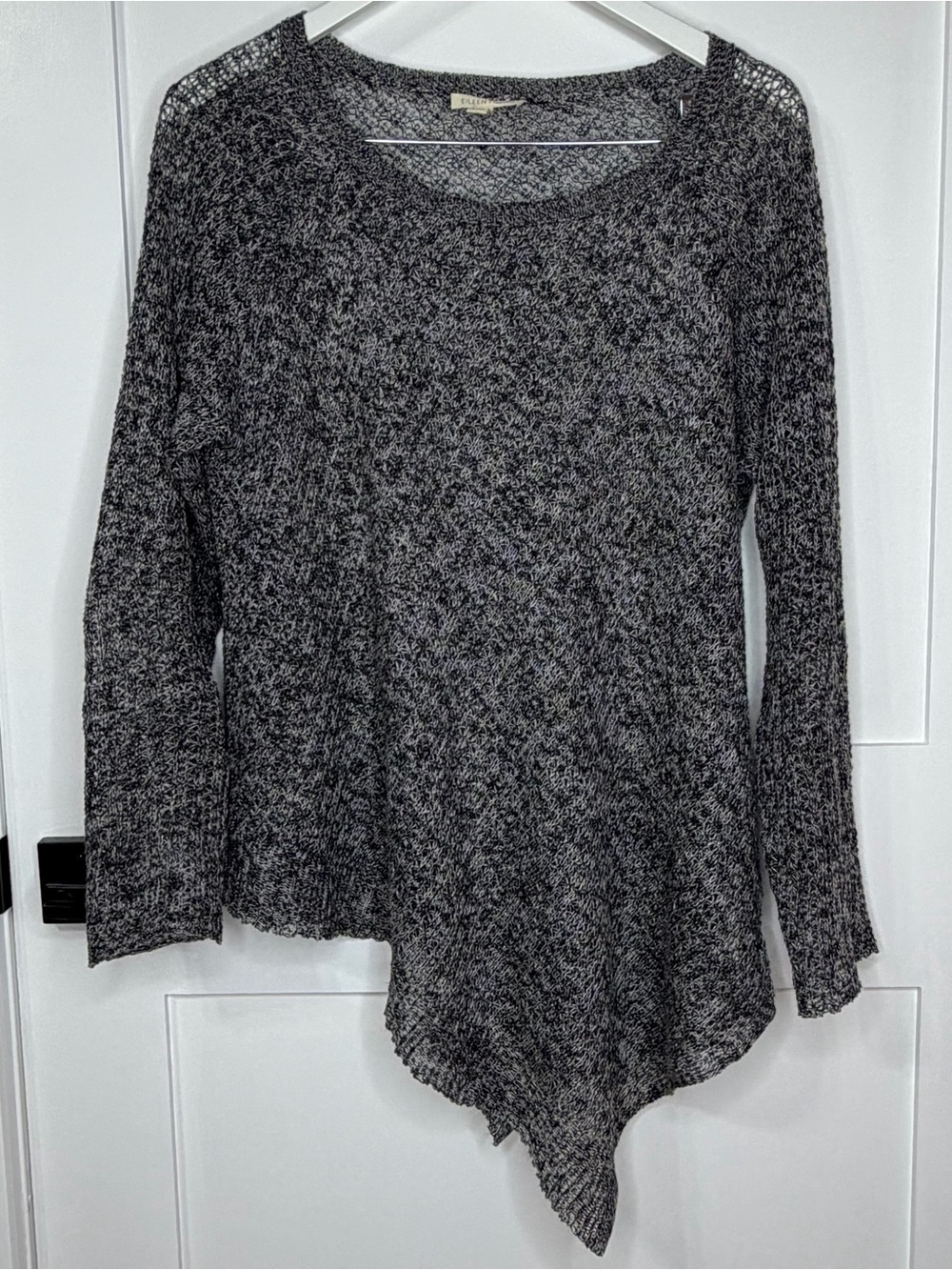 Eileen Fisher Marled Open Knit Asymmetrical Hem Sweater M